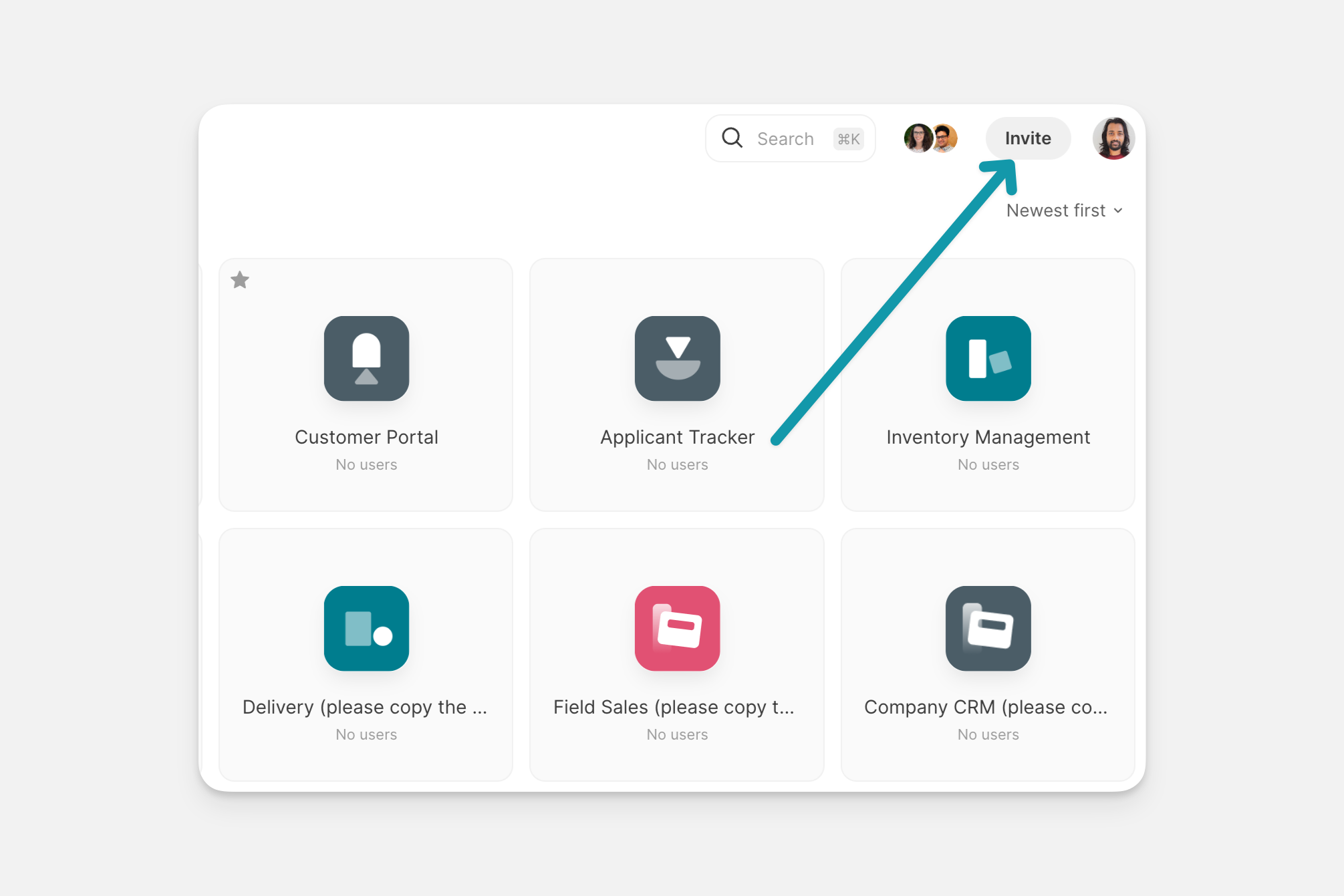 Inviting users to your team with a link.