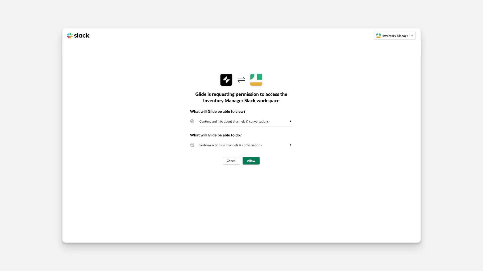 Granting Glide access to Slack