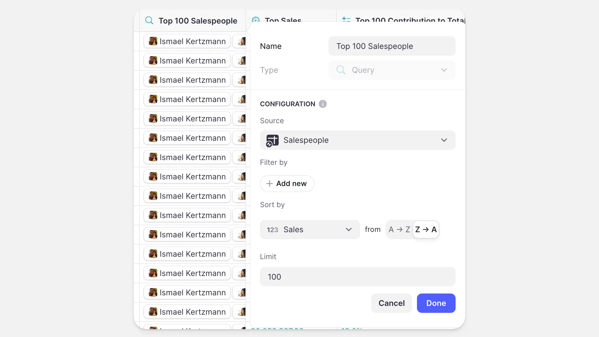 Query Column for Top Sales.