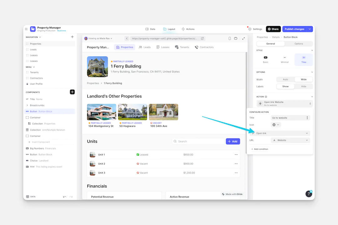 The Open Link action.