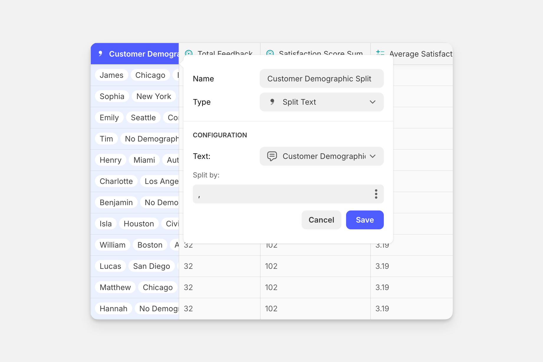 New values from splitting text.