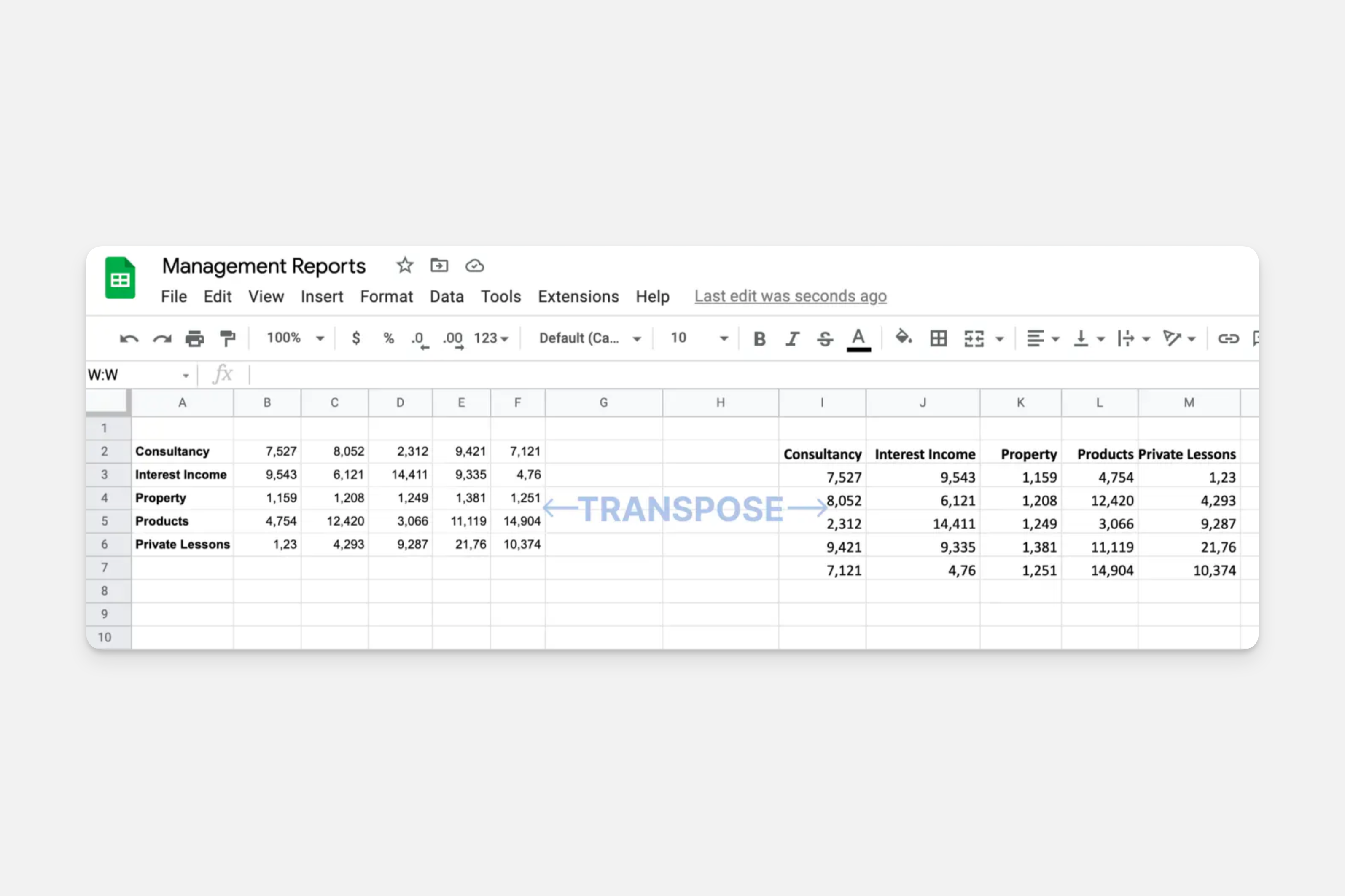 Transposing data in a Google Sheet.