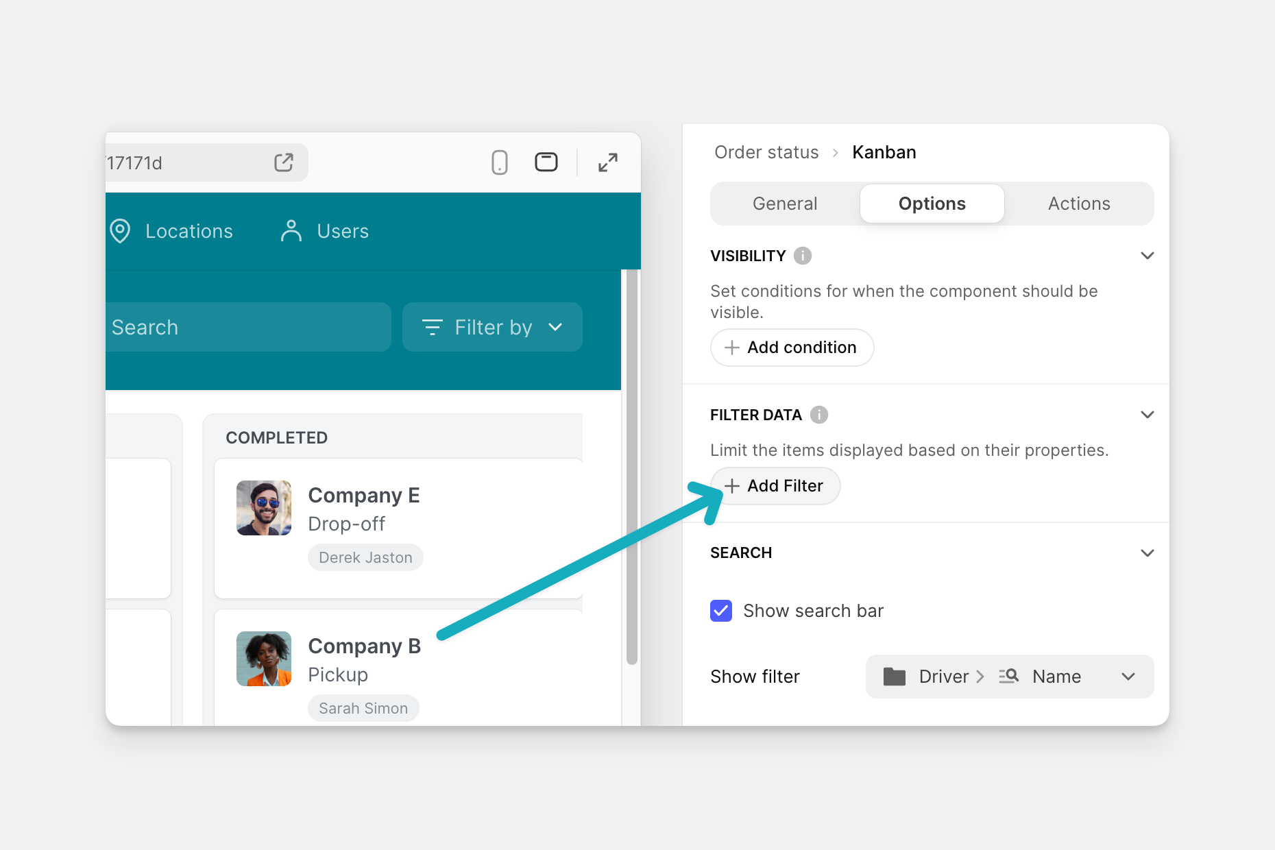 Filtering data in layout view.