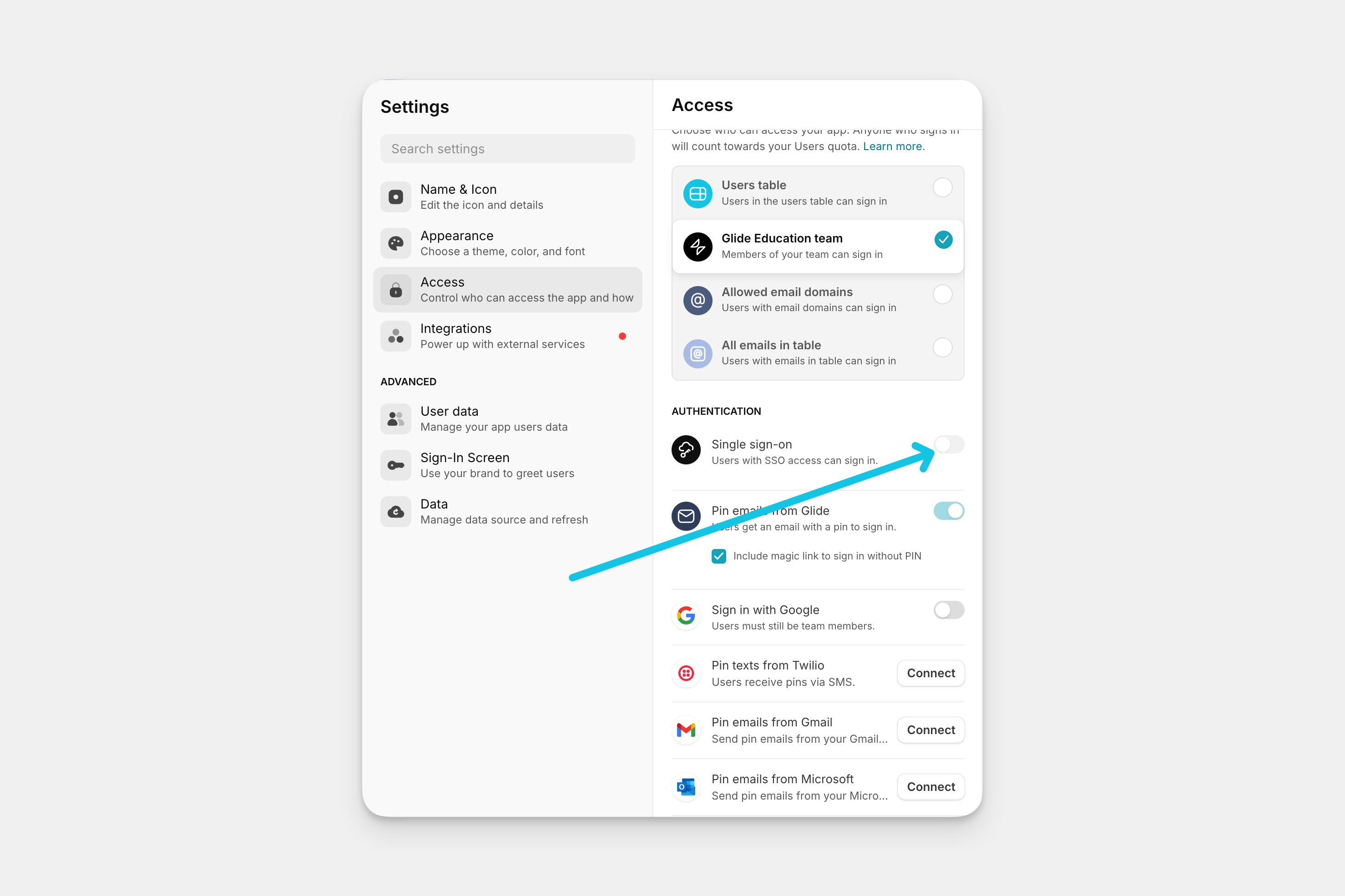 Adding team SSO to apps