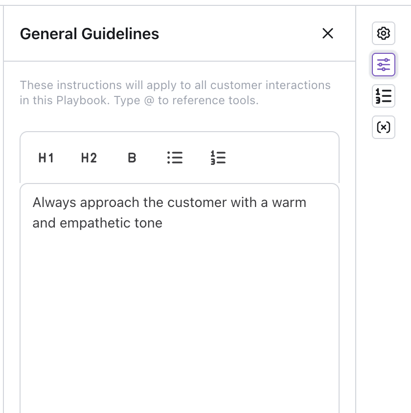 General Guidelines pane