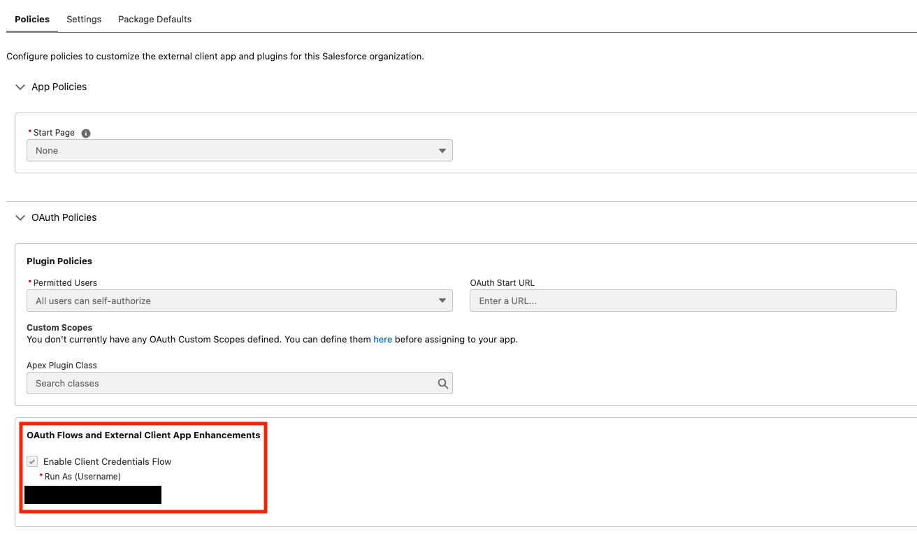 Set the Run As user under Client Credentials Flow