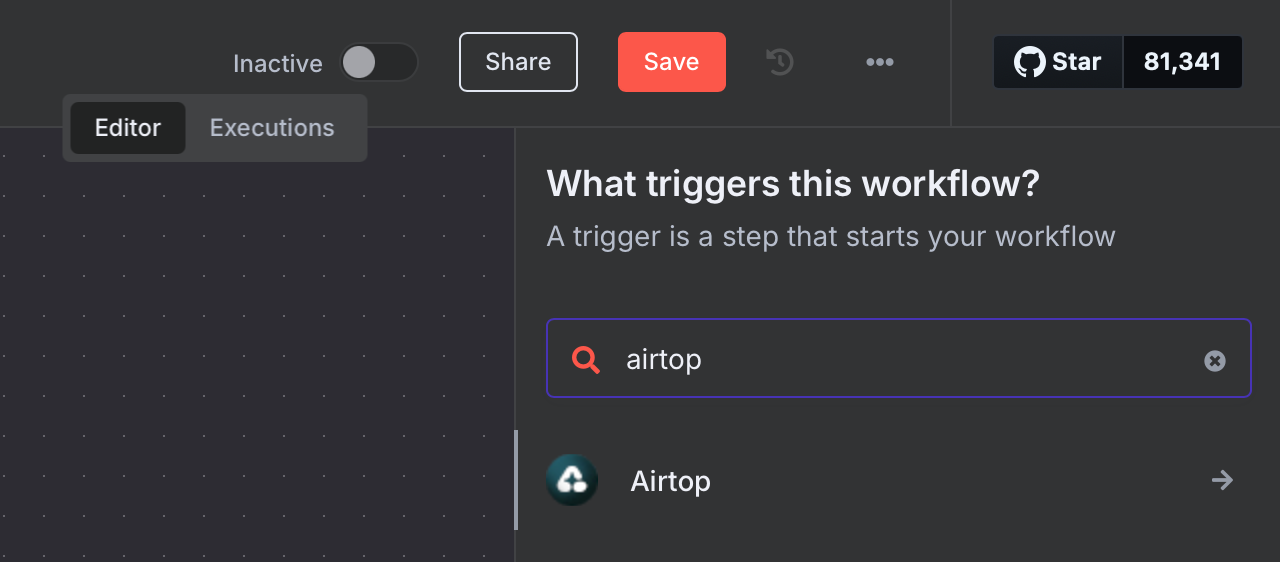 Find Airtop in n8n