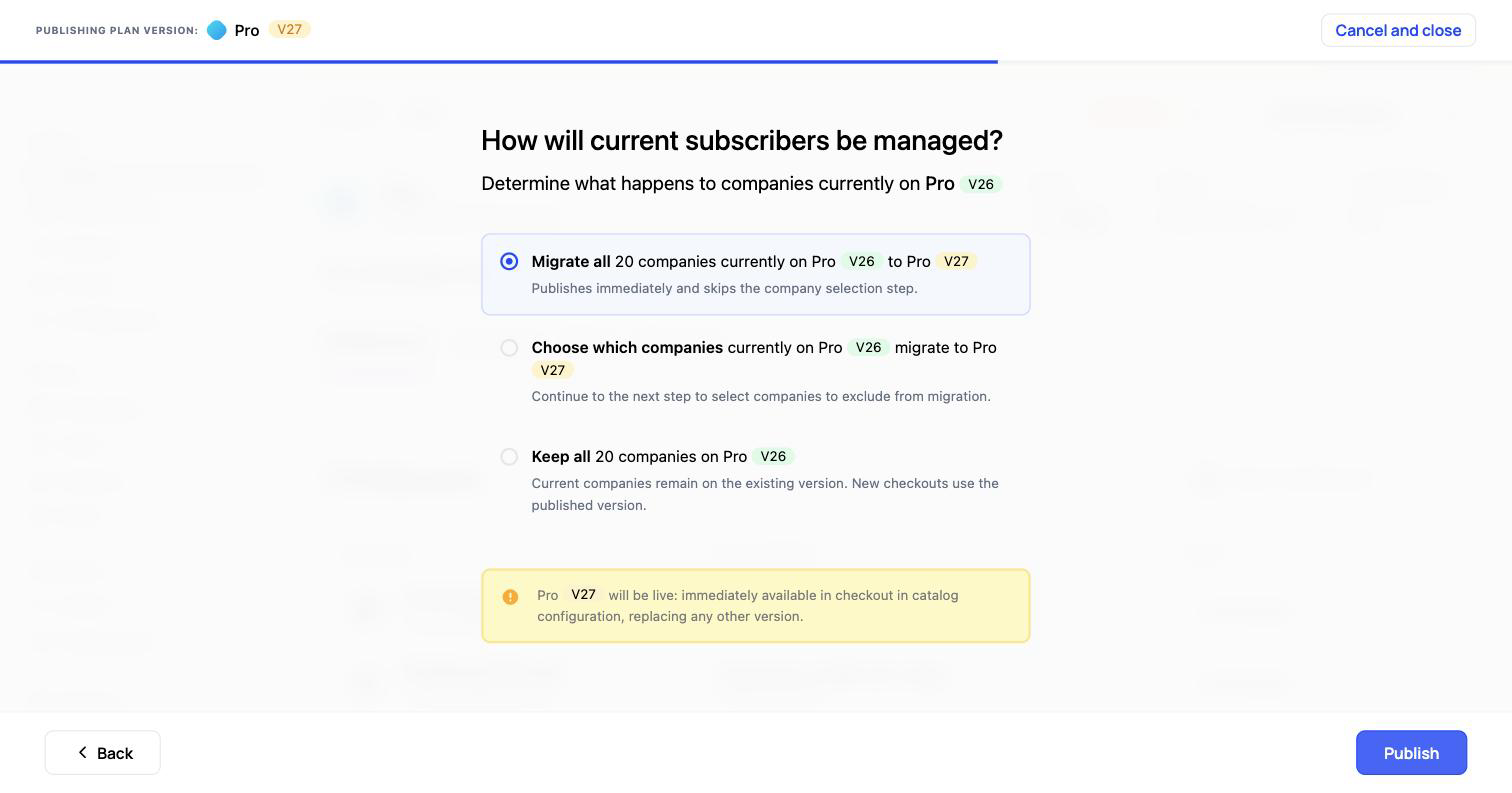 Plan version - subscriber management