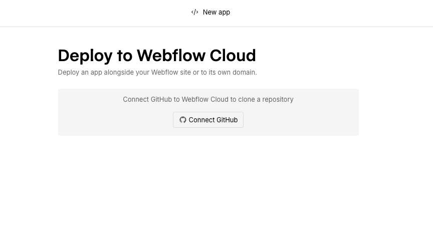 The Webflow Cloud deploy wizard showing the Connect GitHub prompt