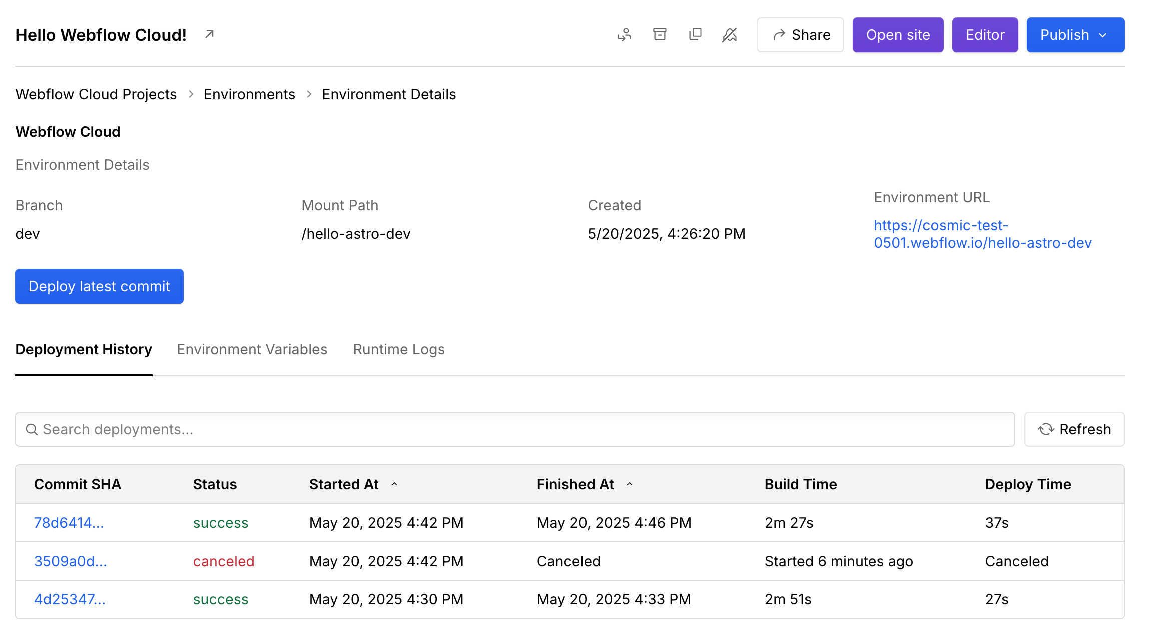 Deployment history