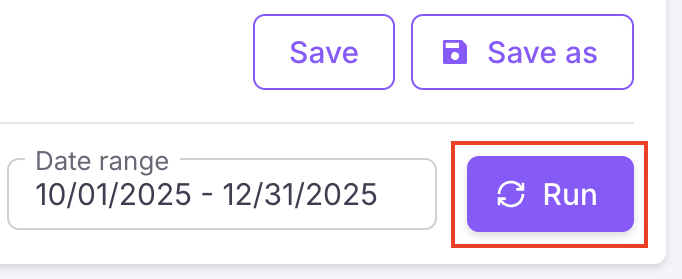 View settings with Run button highlighted