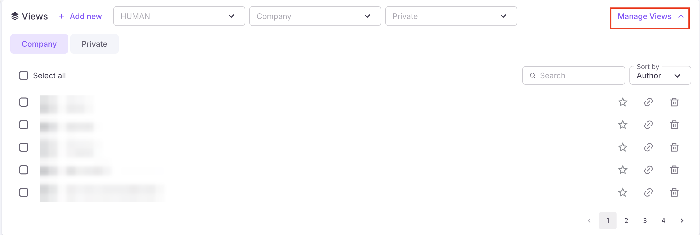 View options with Manage views highlighted