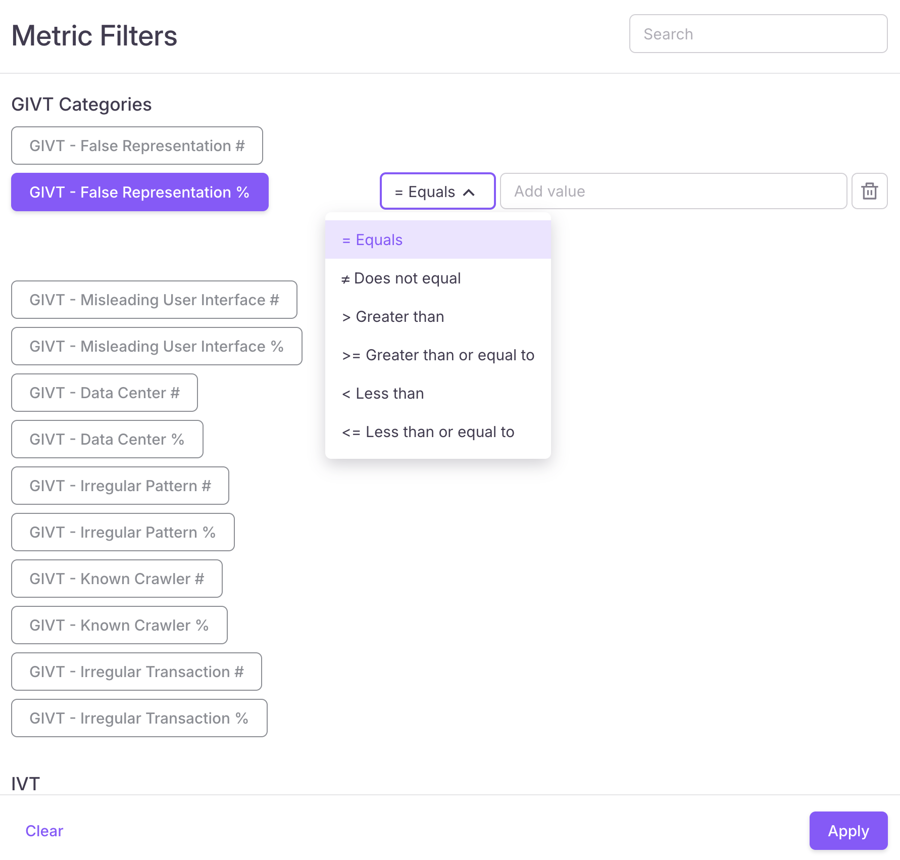 Metrics Filters