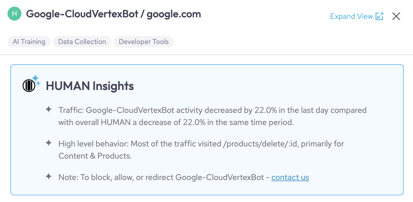 An example of the Bot or Agent Details view with the General Information tab showing basic information about the bot or agent