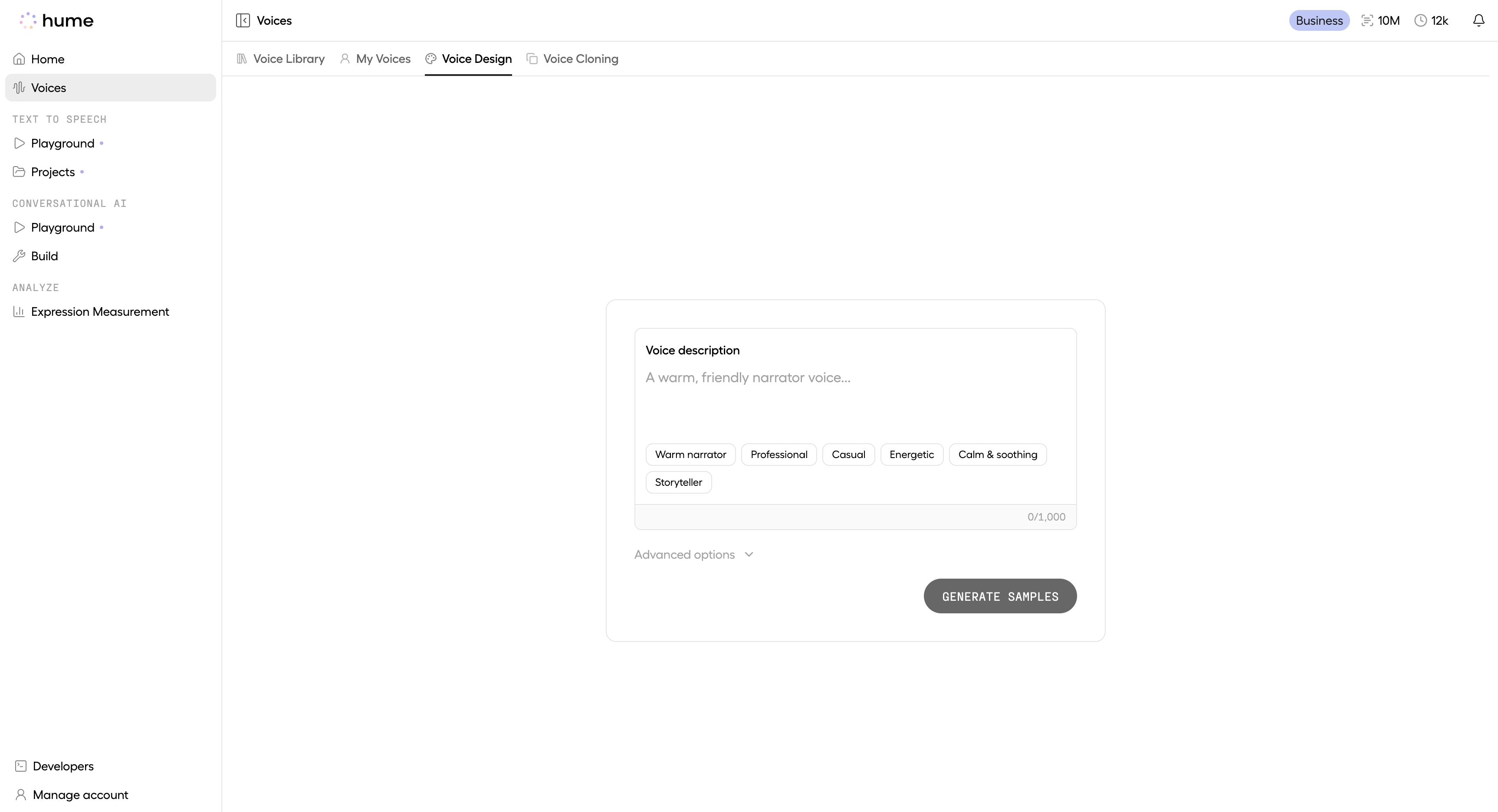 Voice design page
