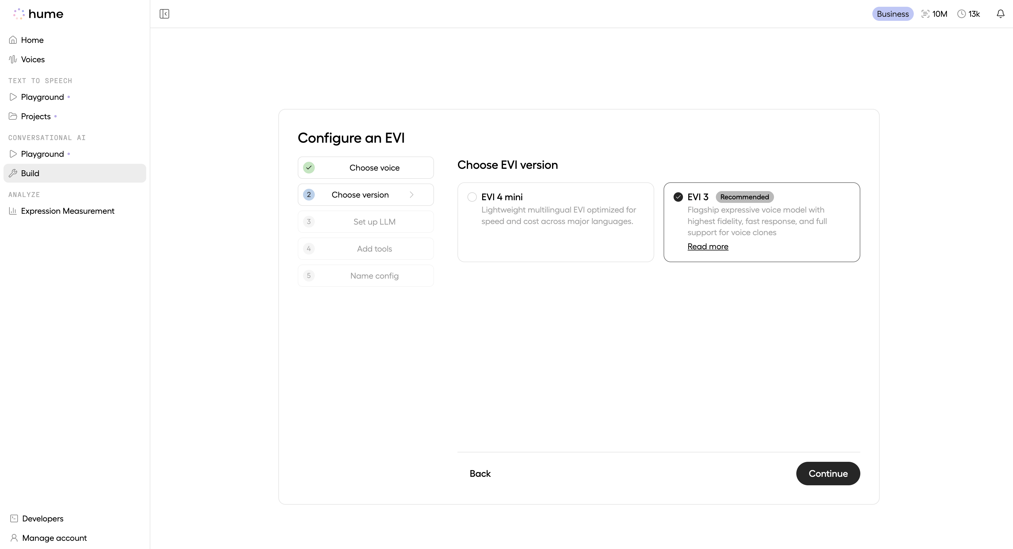 Choosing an EVI version, the fourth step of EVI configuration