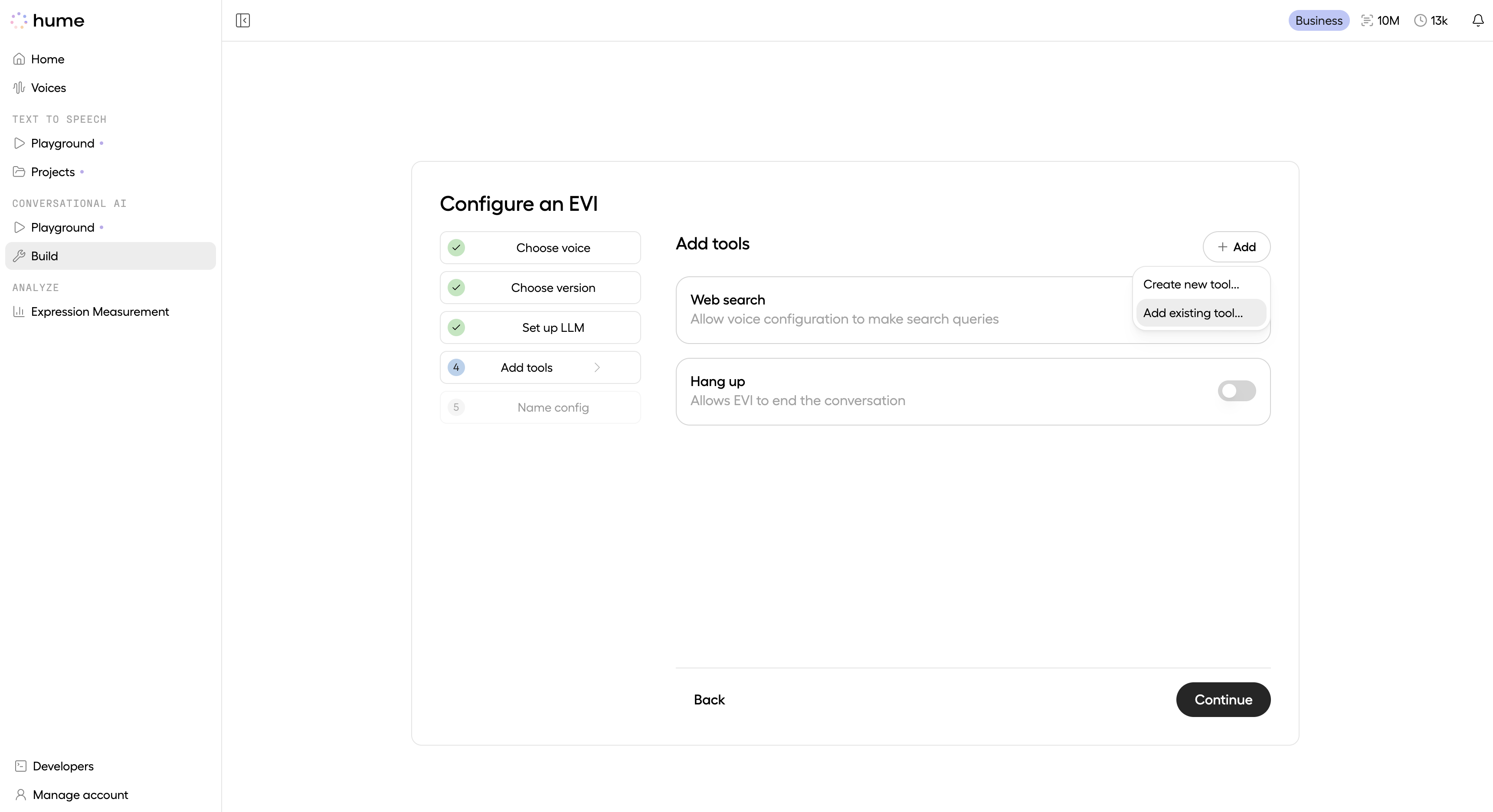 Add tool to configuration within the Hume portal