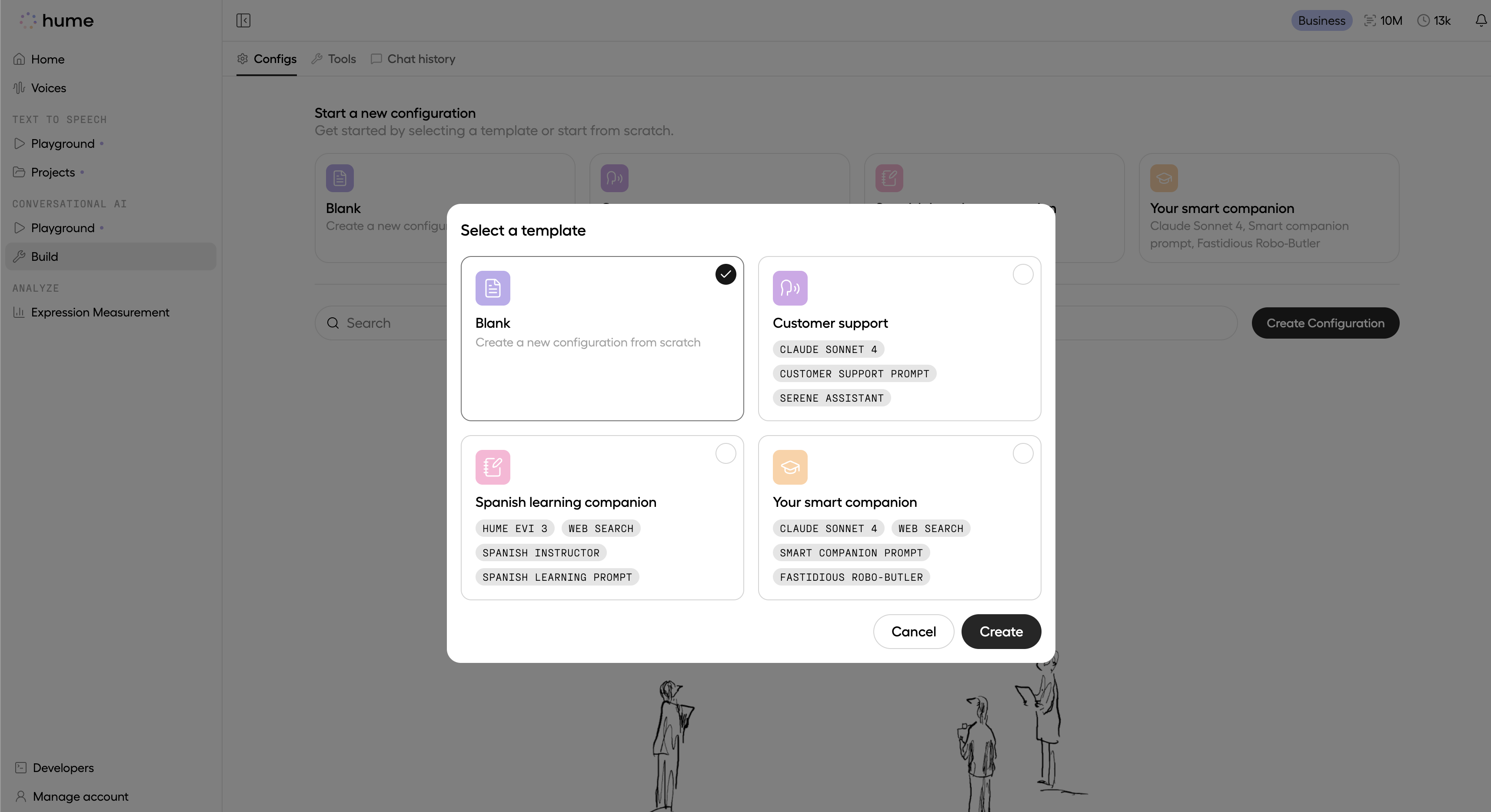Template selection, the second step of EVI configuration