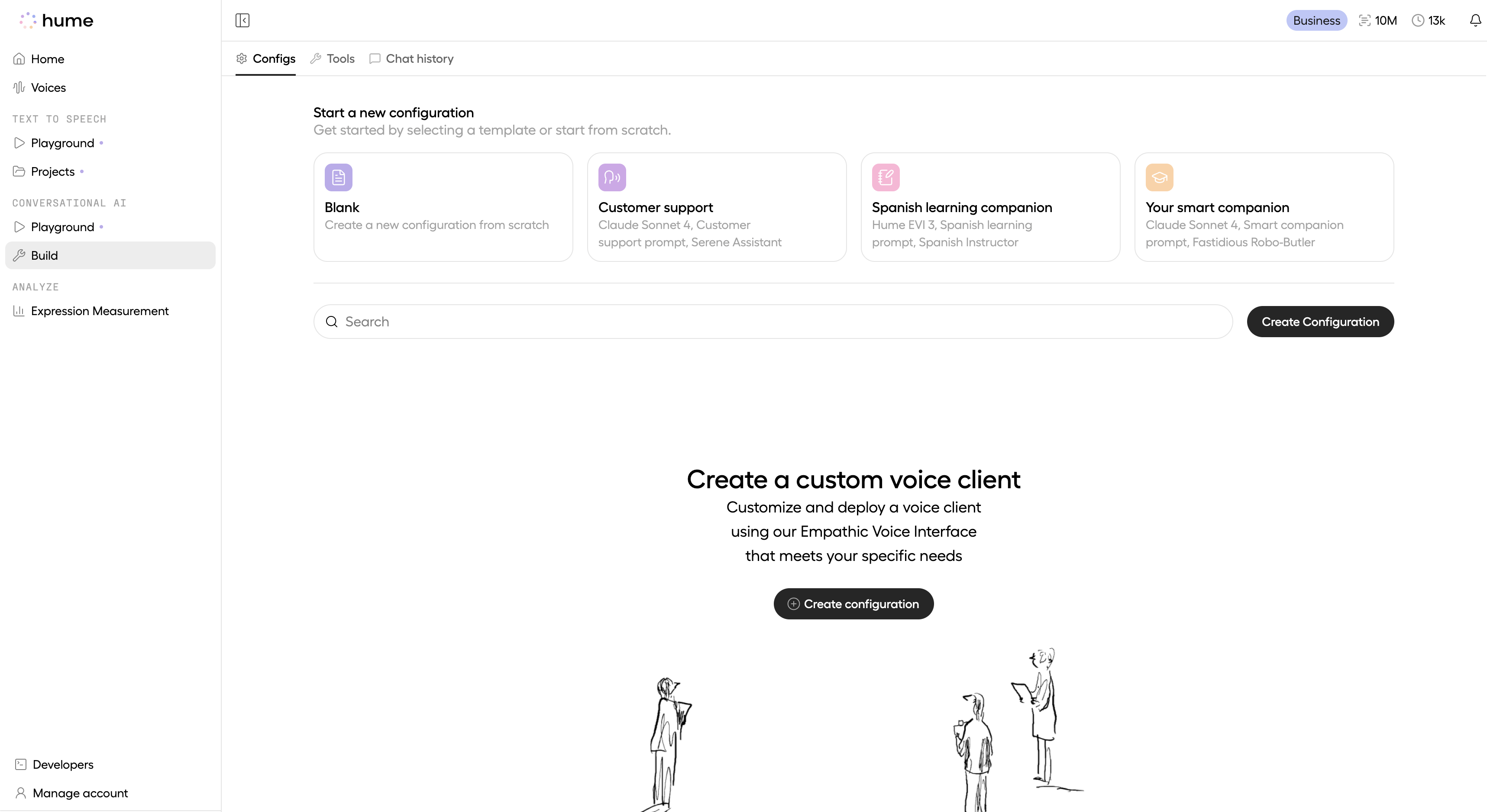 Navigating to the configurations page, the first step of EVI configuration