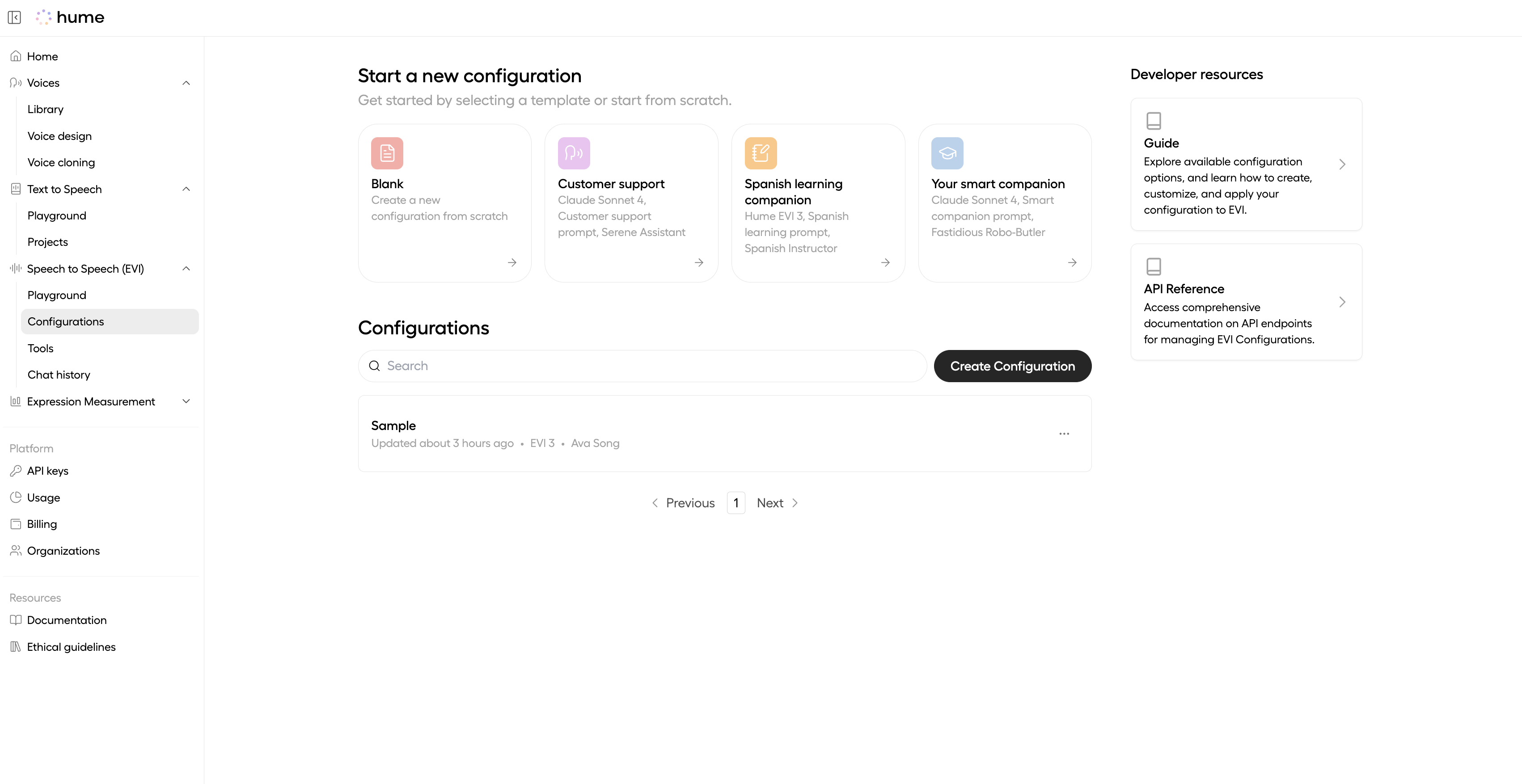 Configurations page