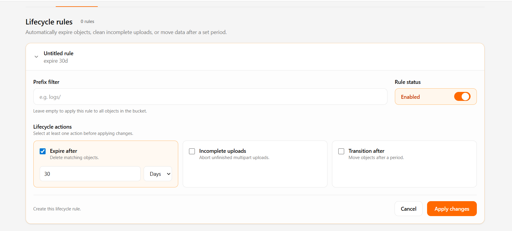 IBEE Object Storage lifecycle policies