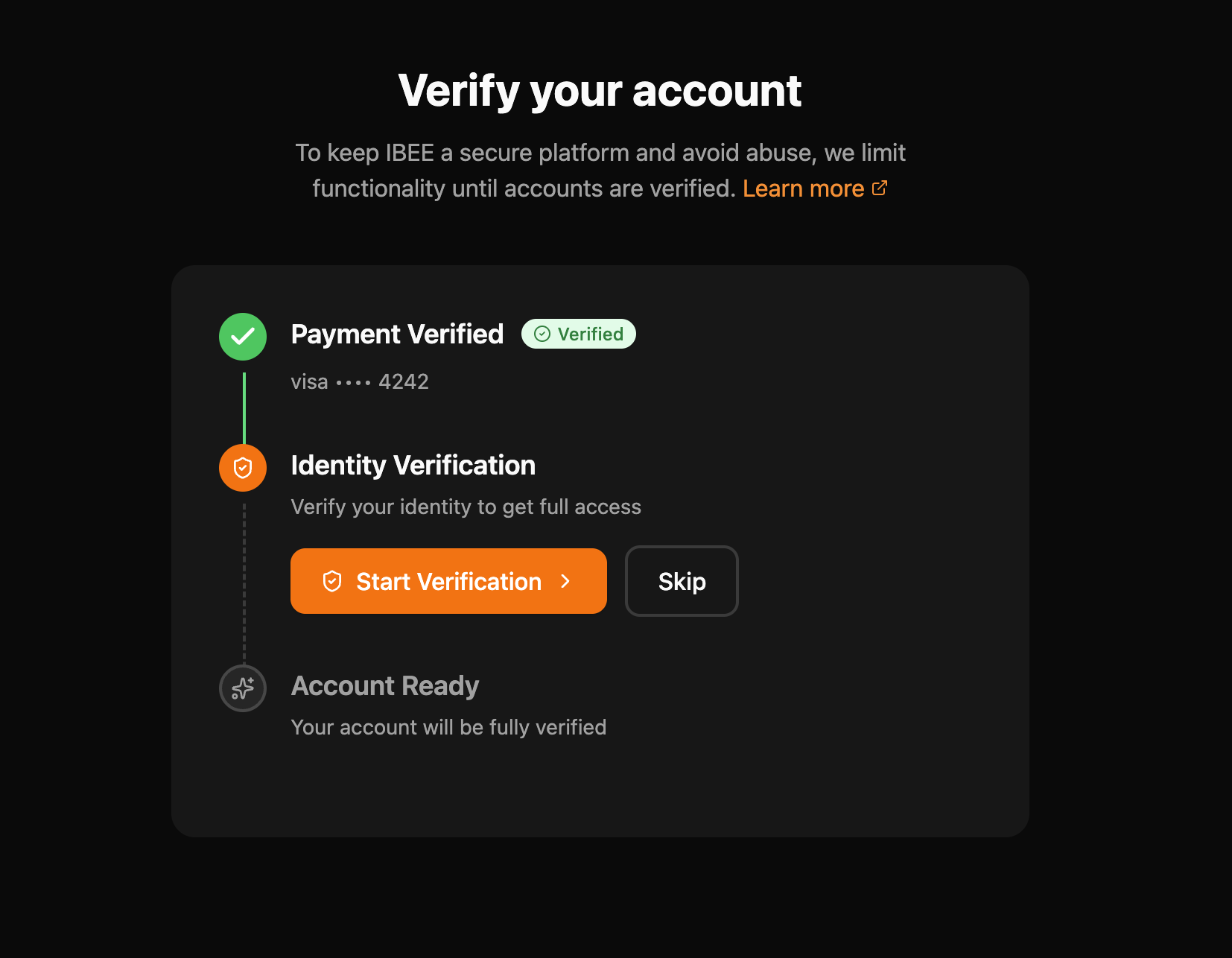 IBEE Cloud account verification page