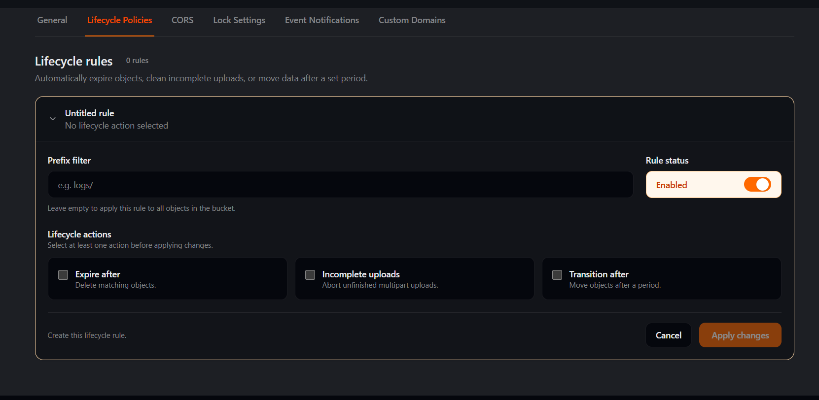 IBEE Object Storage lifecycle policies