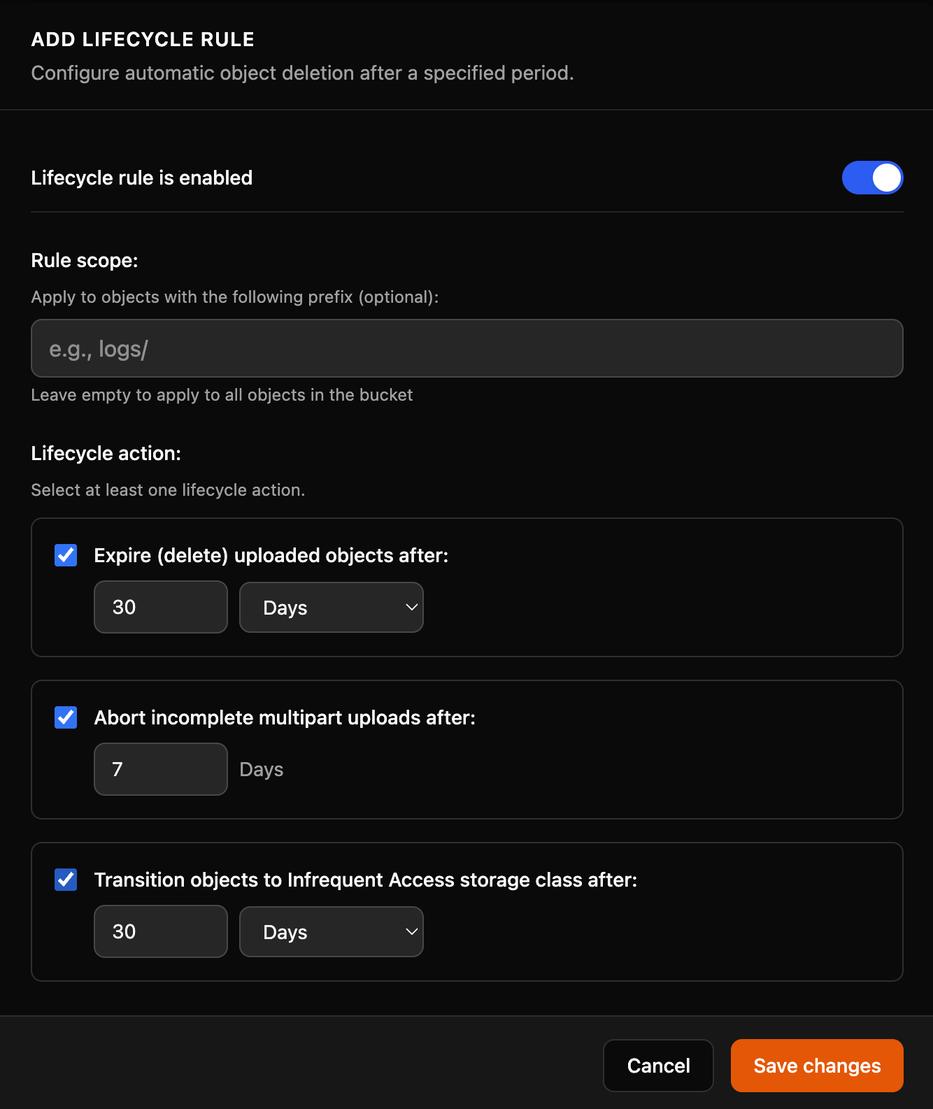 IBEE Object Storage lifecycle policies