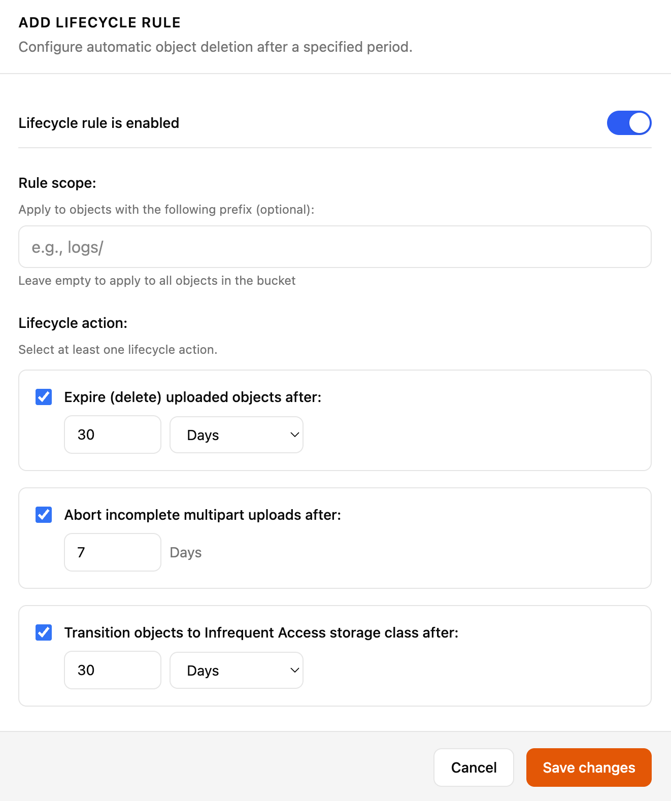 IBEE Object Storage lifecycle policies