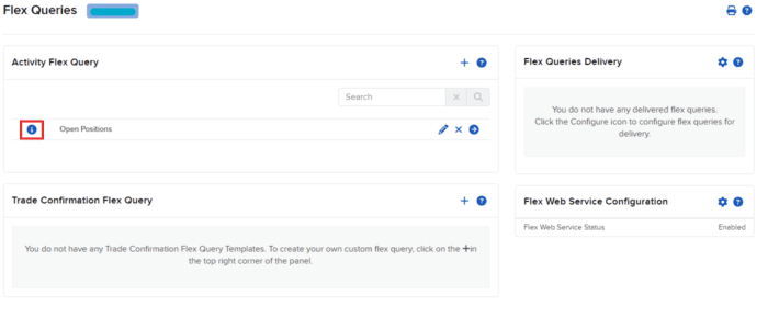 Highlighting the Information button for a Flex Query.