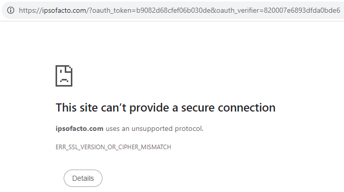 Callback URL displayed in browser