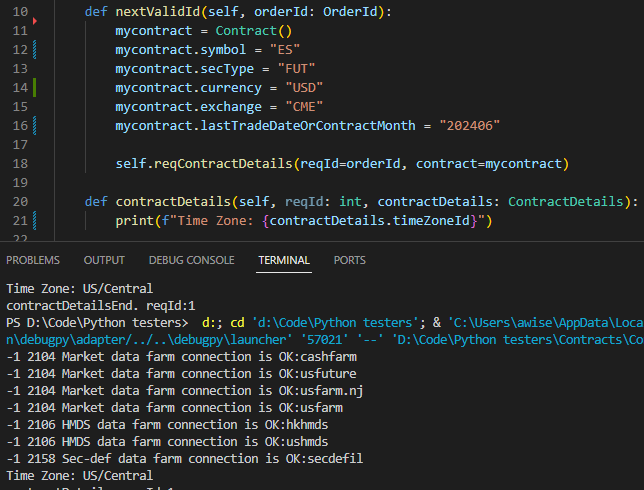 Time Zone response from a reqContractDetails request.