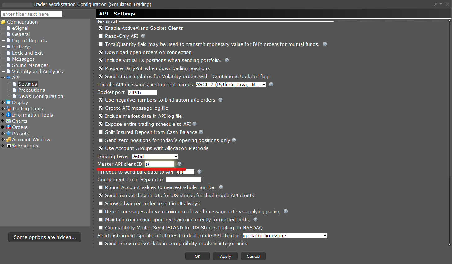 Highlights the "Master API client ID" setting under API Settings.