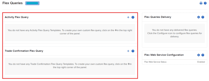 Highlighting the Activity Flex Query and Trade Confirmation Flex Query sections of the Flex Queries page.
