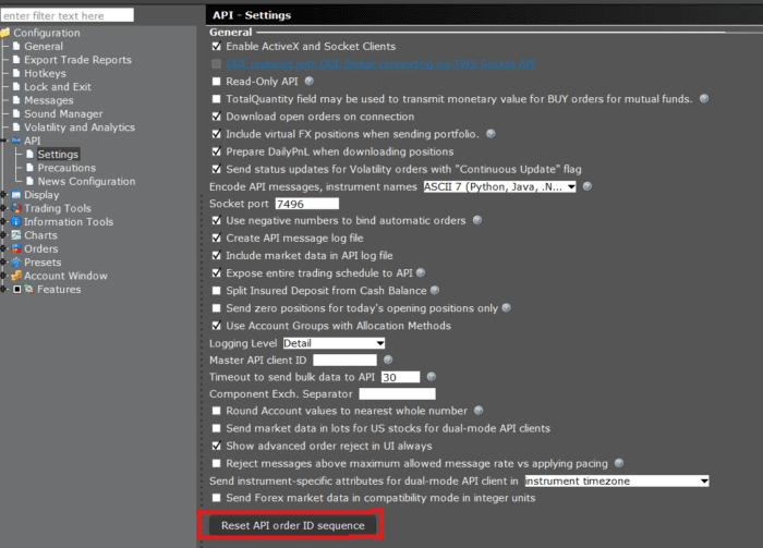 "Reset API order ID sequence" button in the API Settings.