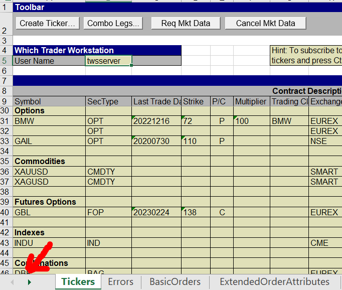 Sample sheet highlighting available tabs.