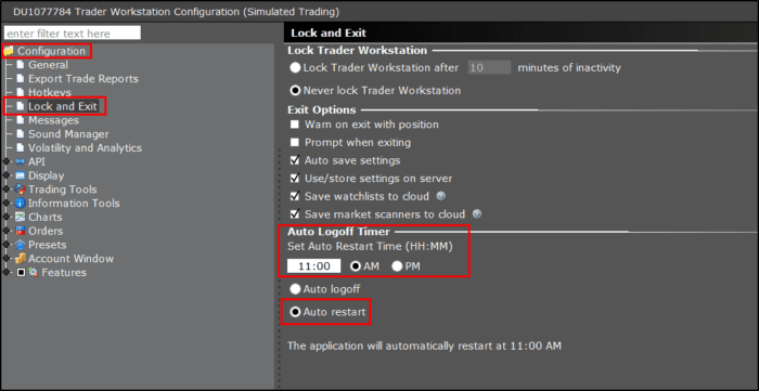 Highlights the Weekly Reauthentication options within the TWS Global Configuration window.