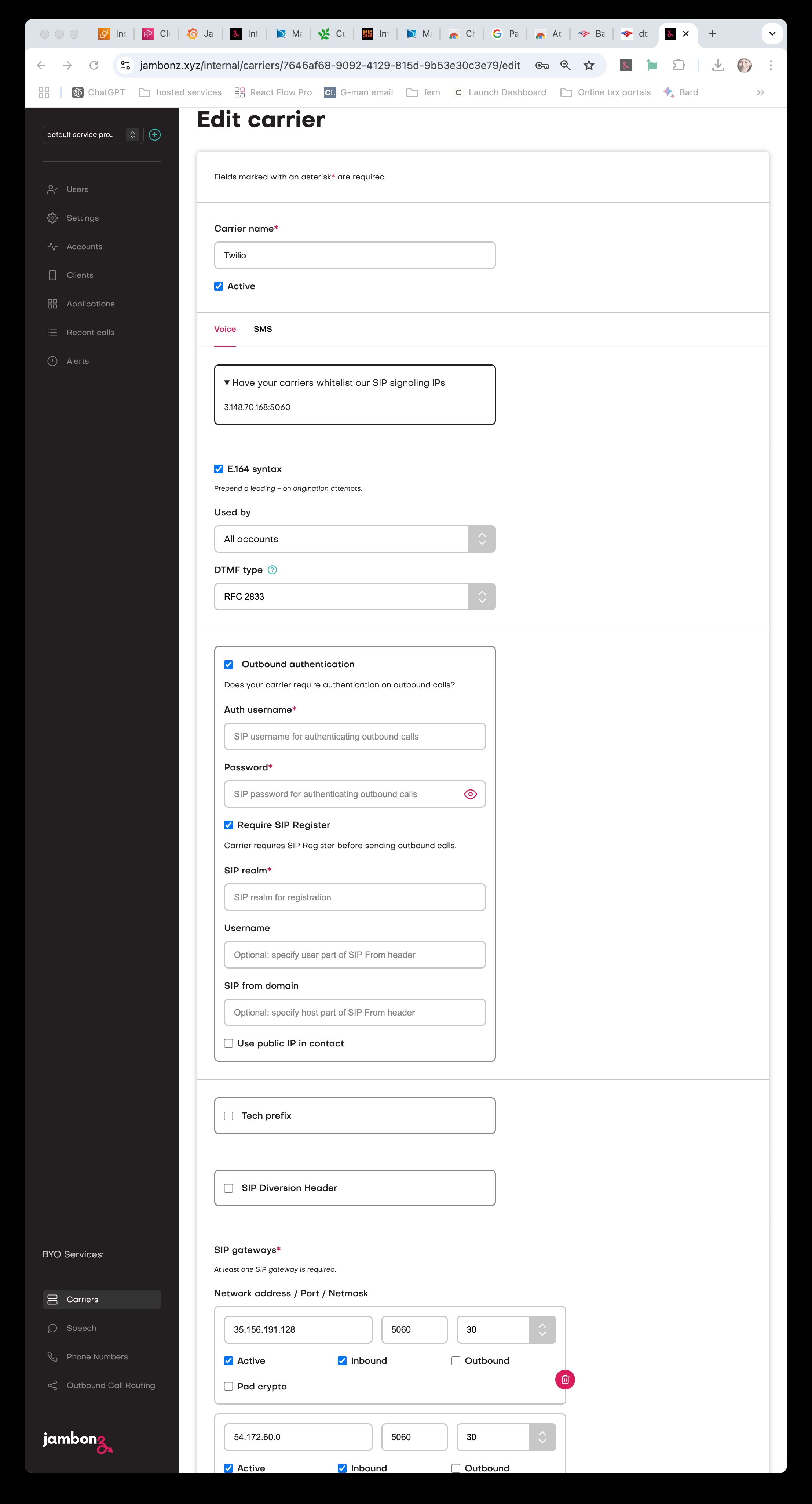Create SIP Trunks