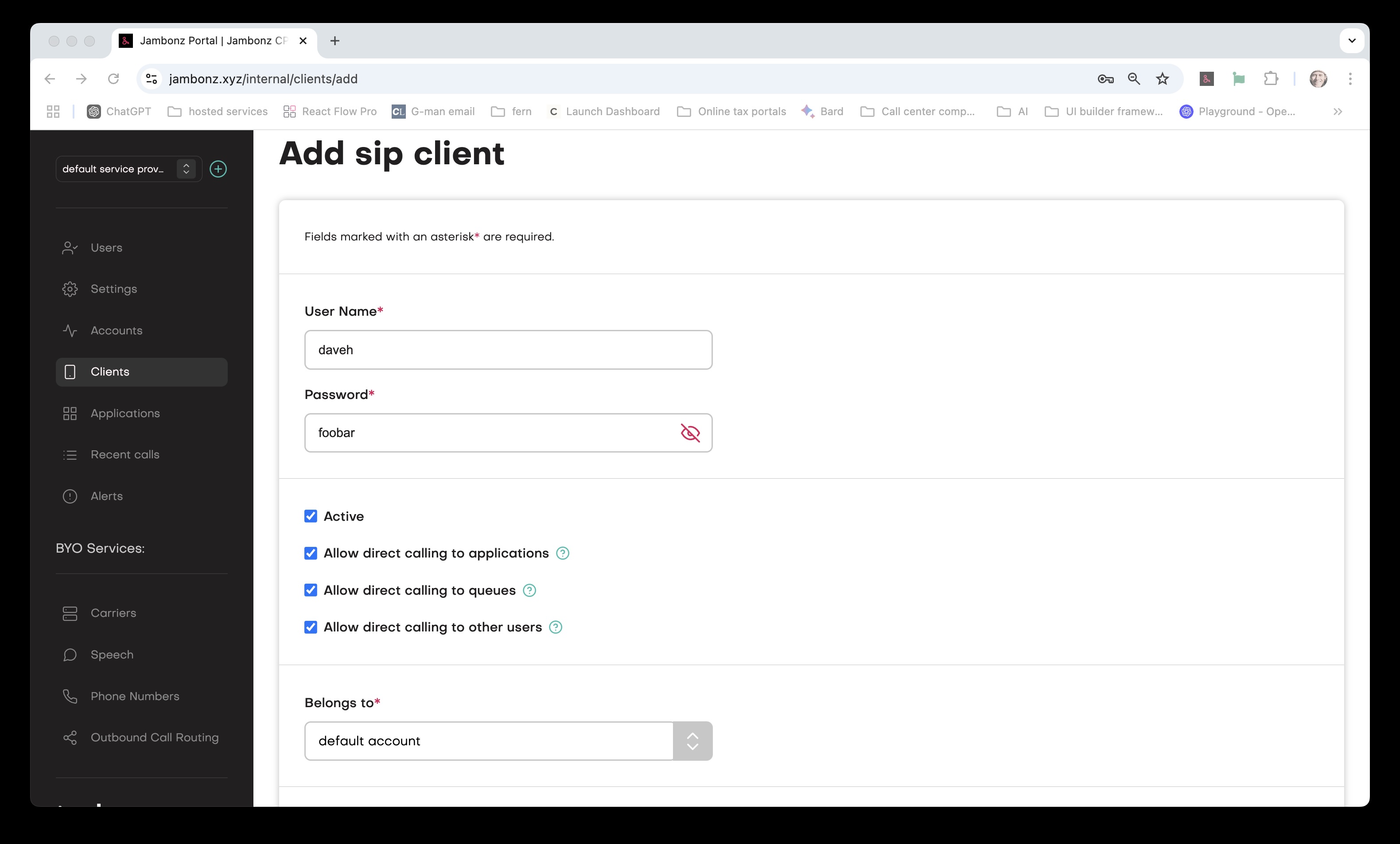 Creating sip users