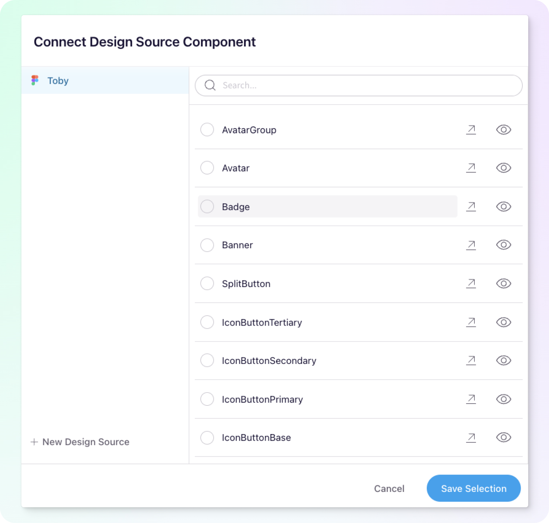 Component selection modal