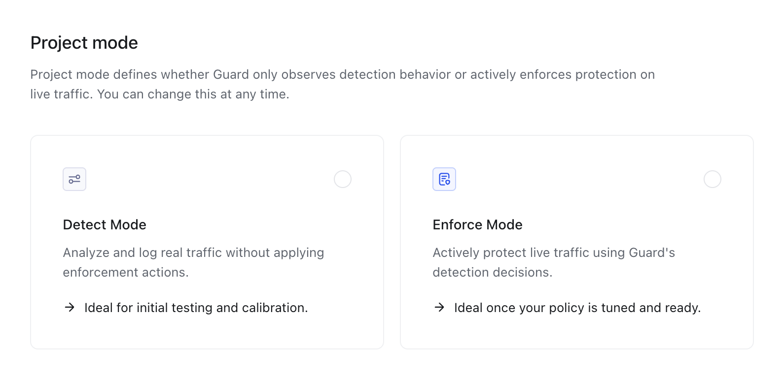 Project mode selector