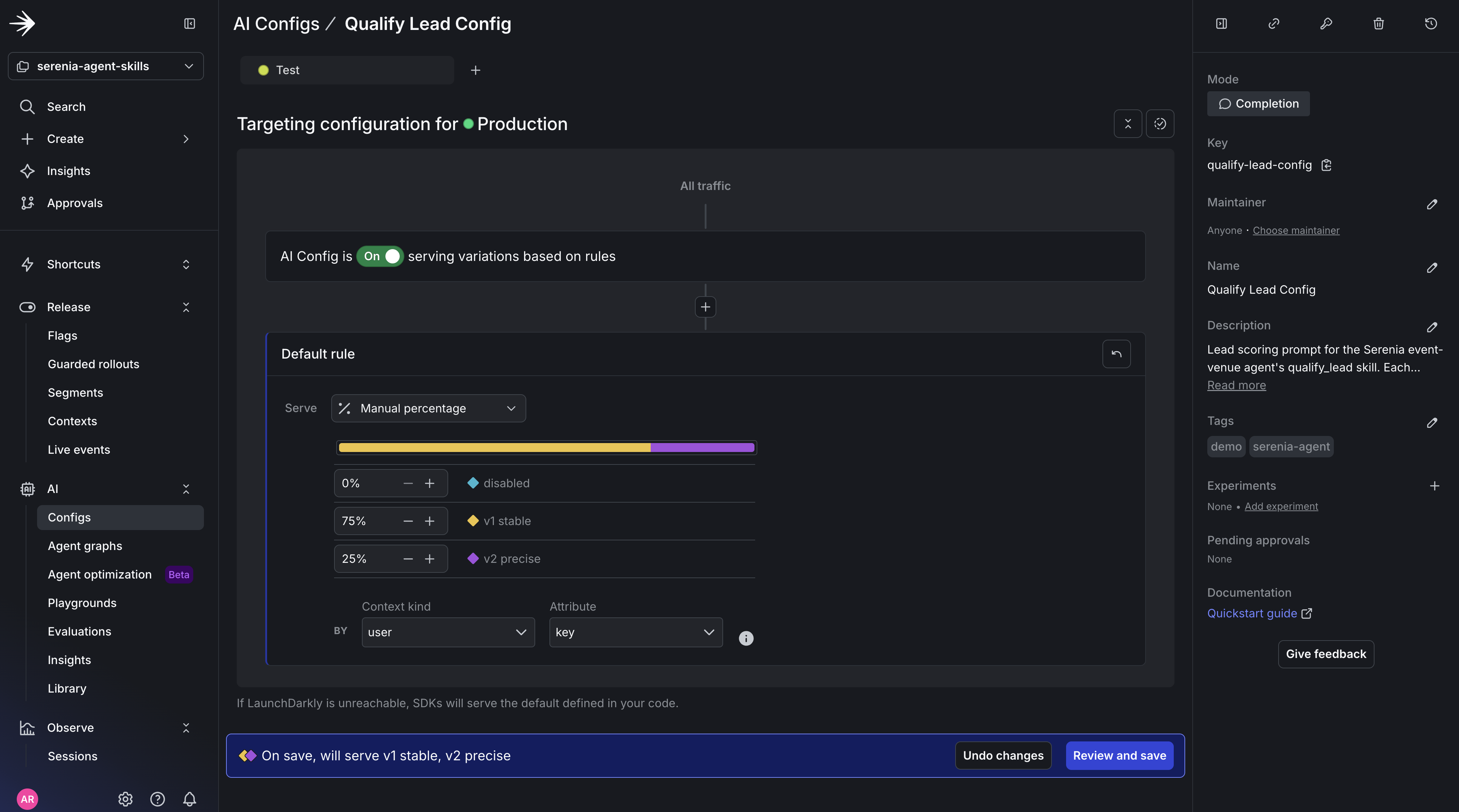 Shifting the rollout to 75% v1 and 25% v2 to introduce the breaking change.