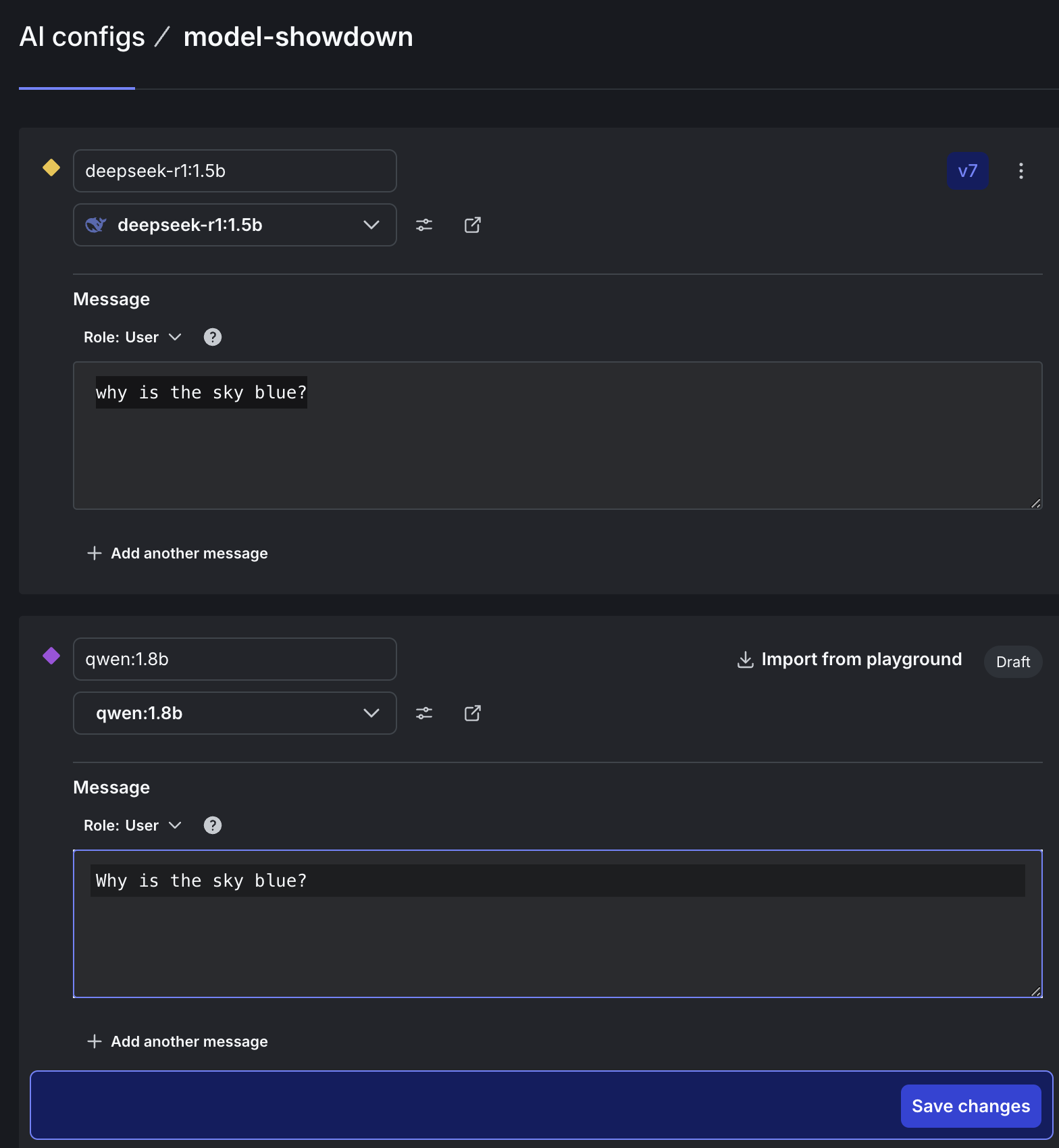 Variations of the models we are using, in the LaunchDarkly UI.