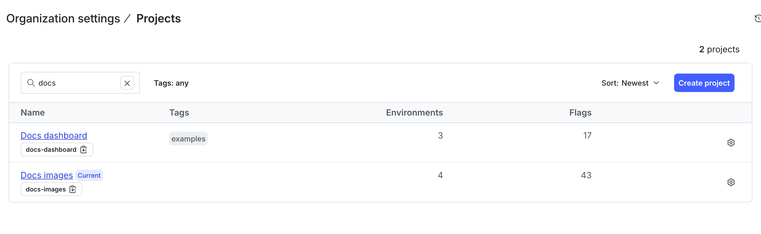 The Projects list.