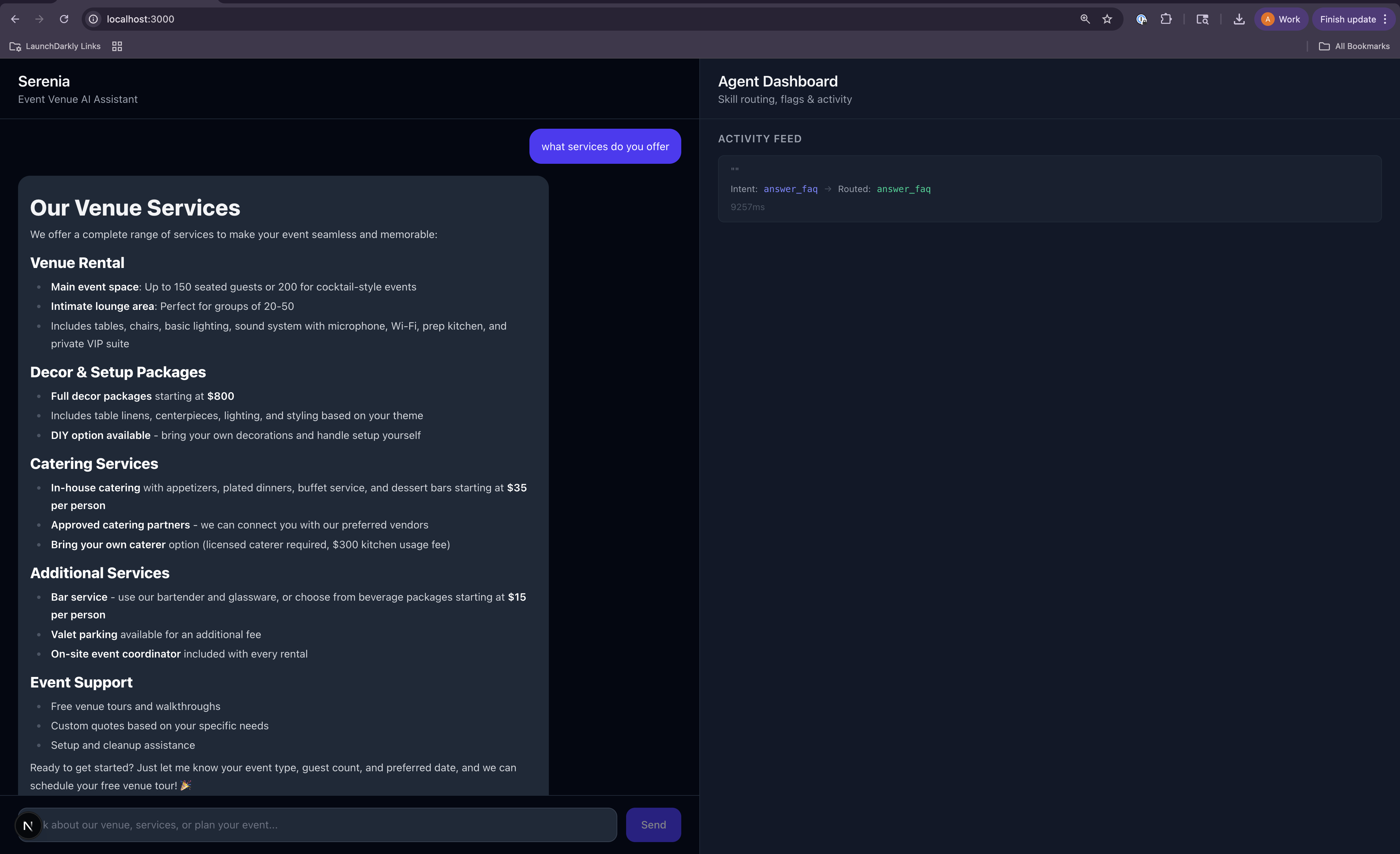 The Serenia AI assistant UI.