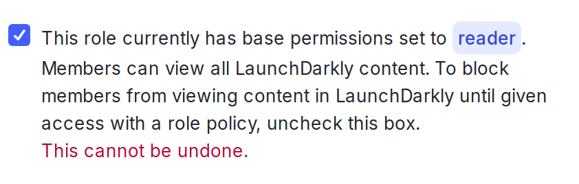 The warning statement on an older custom role, indicating it includes Reader access.