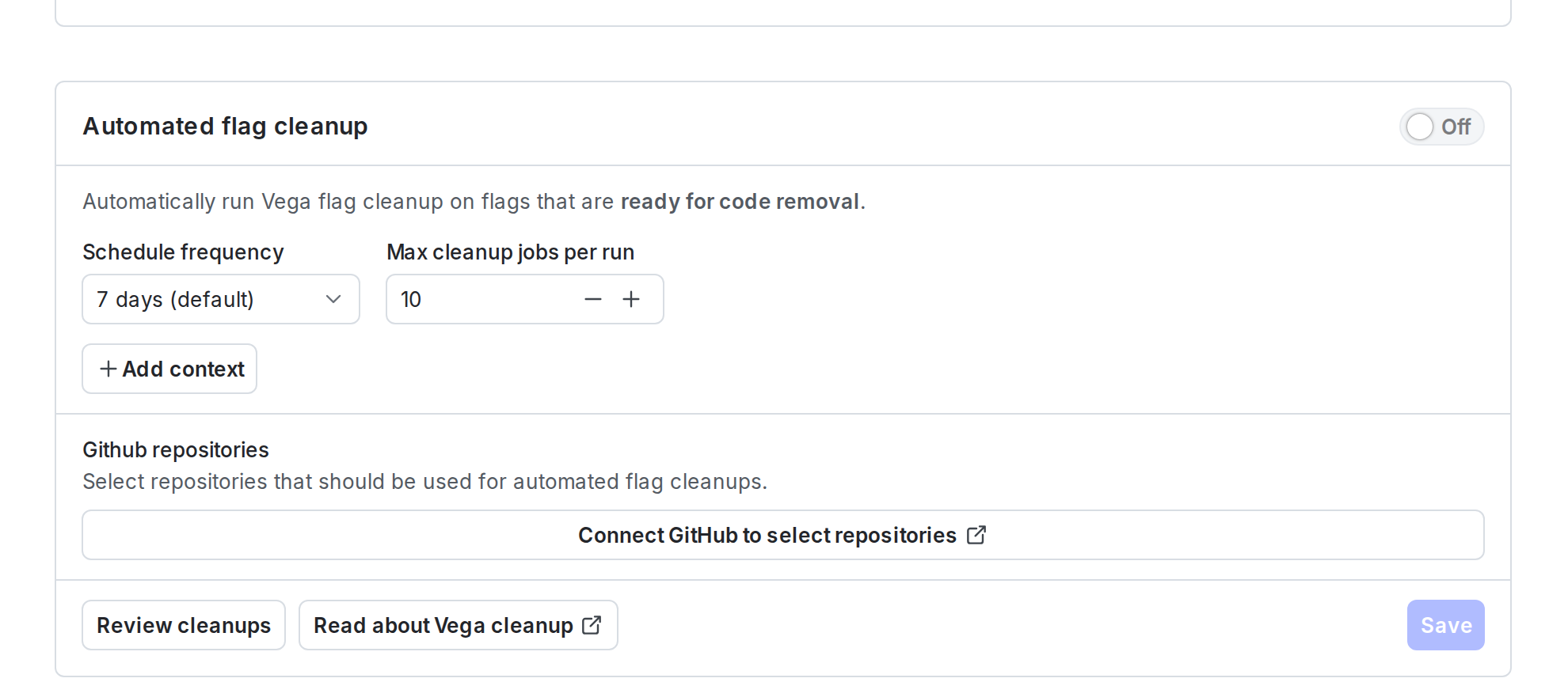 The Automated flag cleanup settings card on the Lifecycle settings page.