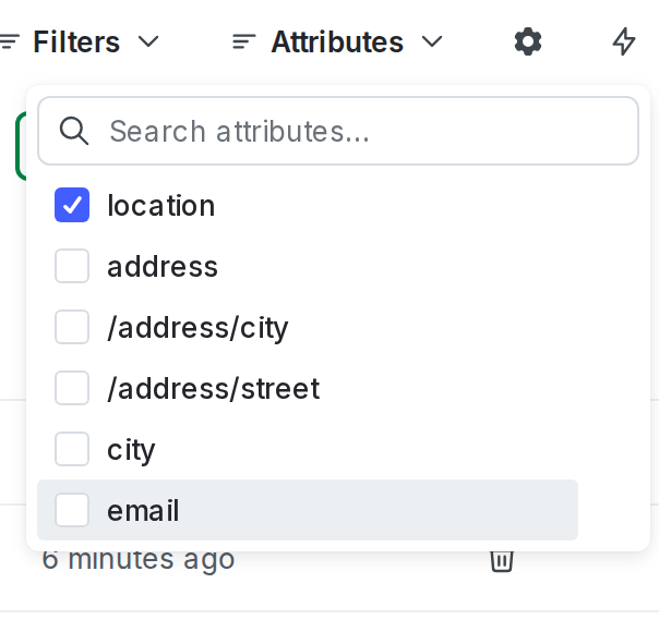 The "Attributes" menu on the "Contexts" list.