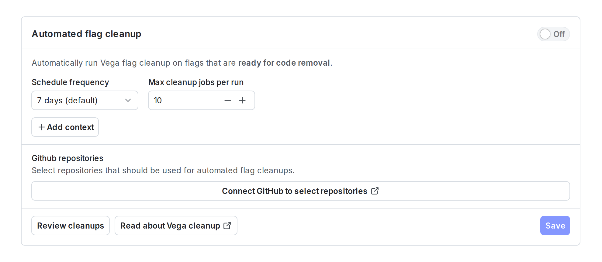 The Automated flag cleanup settings card on the Lifecycle settings page.