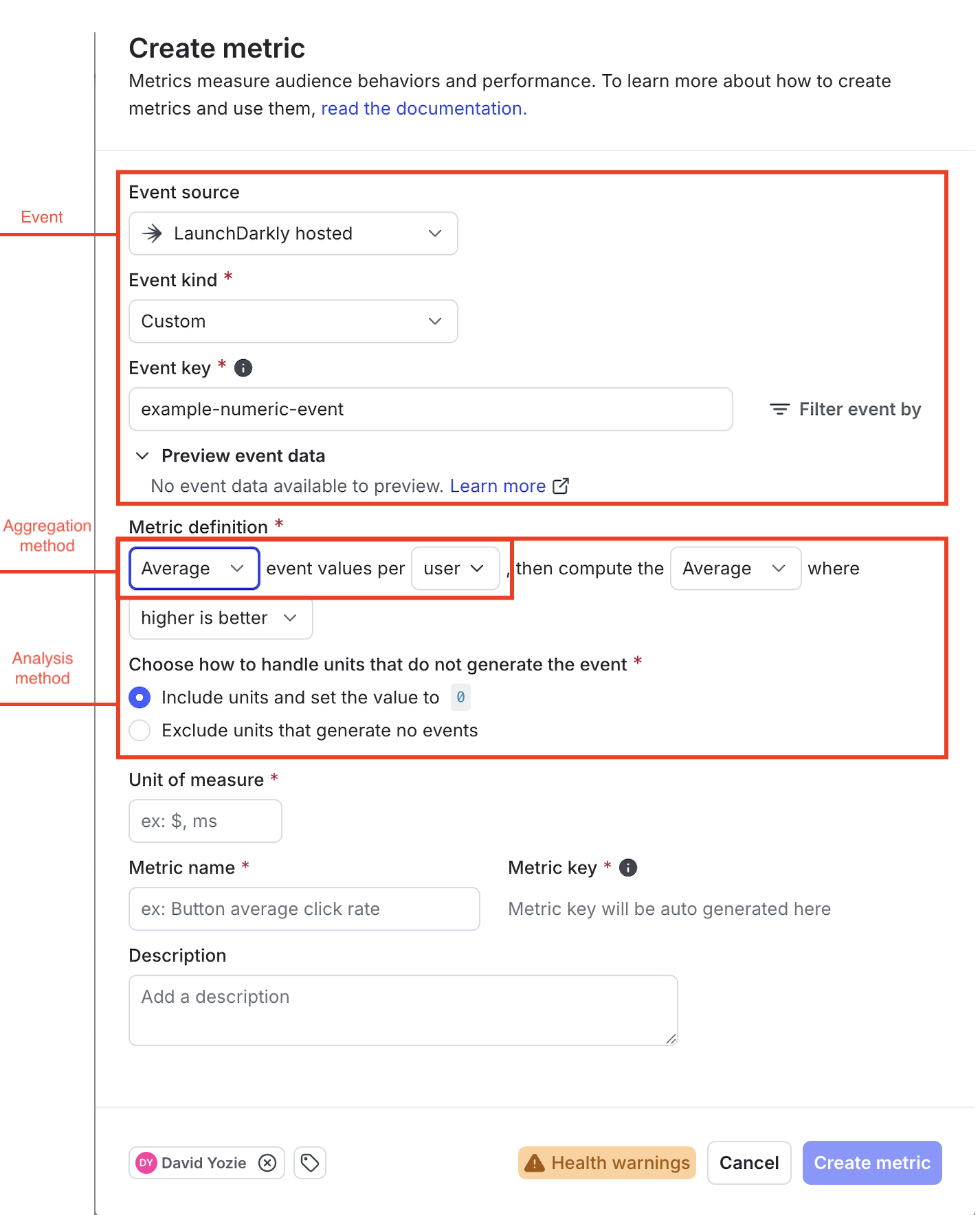 Configuring metric components.